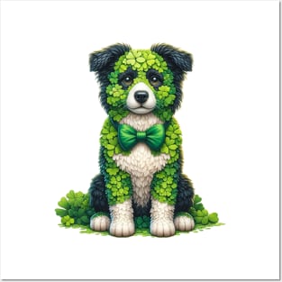 Clover Border Collie Dog St Patricks Day Posters and Art